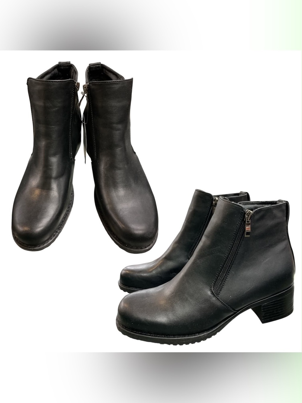 Aquaskin Women's Black Leather Ankle Booties with Side Zip and Low Block Heel S8